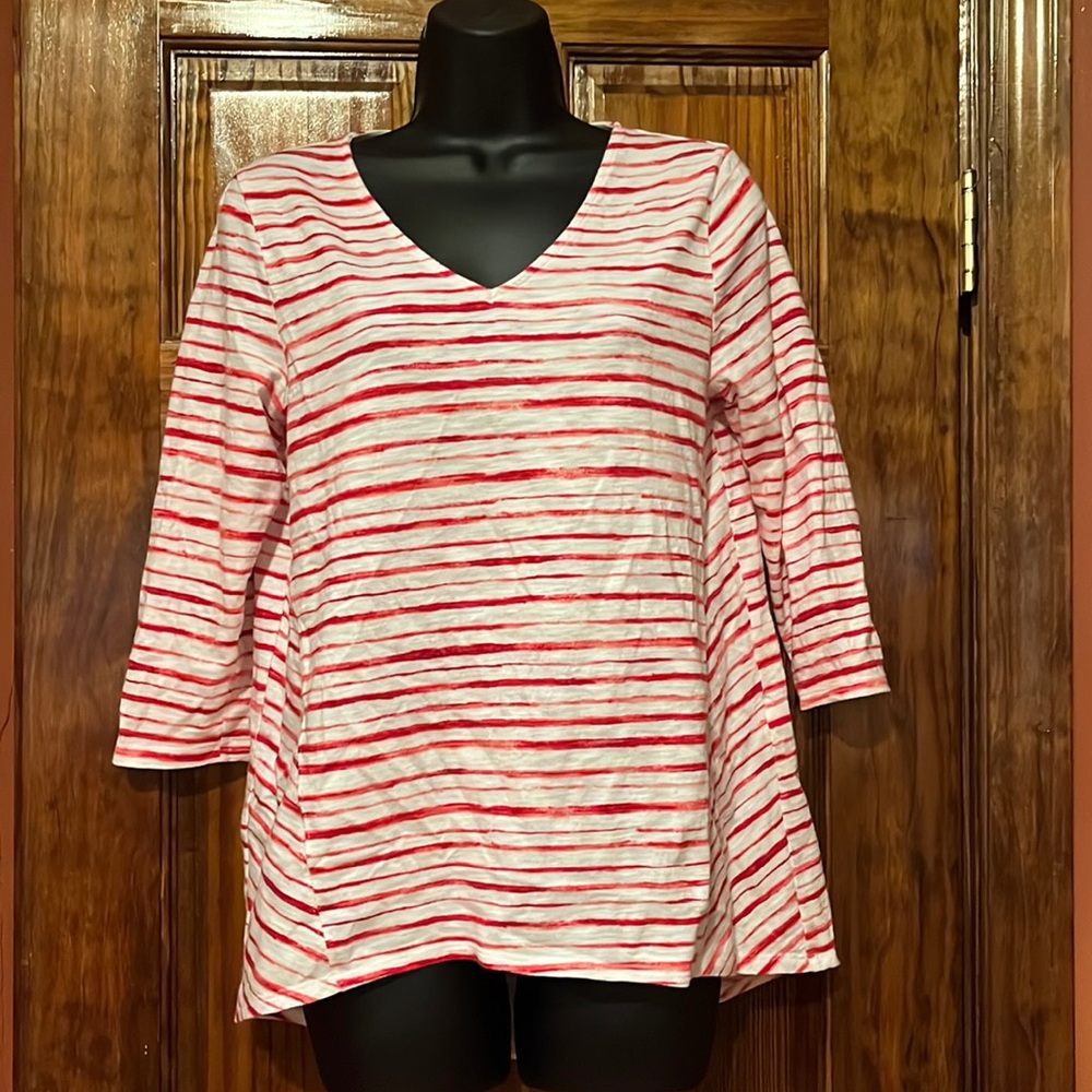 Chico’s Red & White Striped High Low Top
